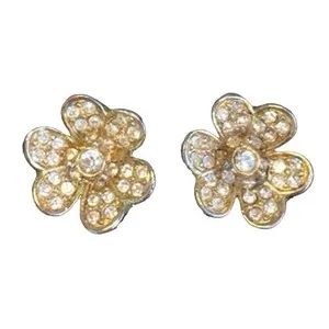 Authentic Heartfelt Harmony Pendants: 14k Gold Plated Cubic Zirconium Pave Heart Floral Stud Earrings