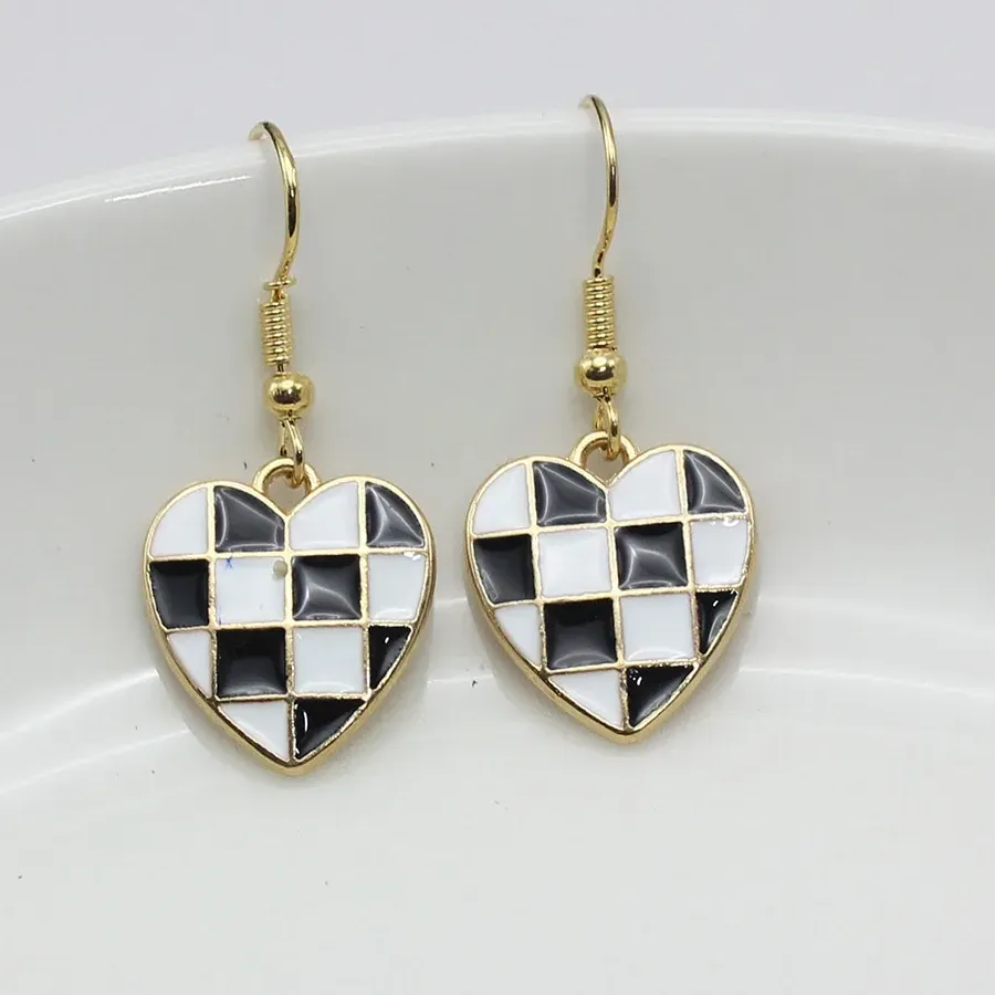 Authentic Heart of Balance: Checkerboard Harmony Dangle Earring