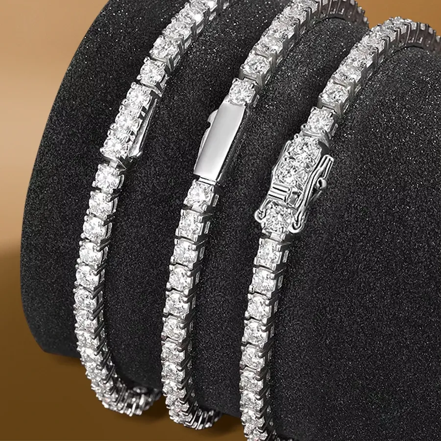 Authentic 3mm 4mm Moissanite Tennis Bracelets for Women Men Sparkling Diamond GRA S925 Silver Plated White Gold Bracelet Wedding Jewelry