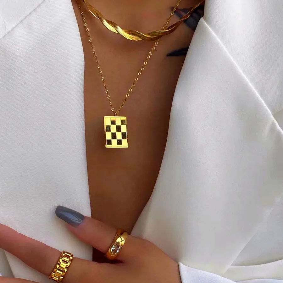 Authentic The Serpent Coil: Retro Checkerboard Talisman Necklace