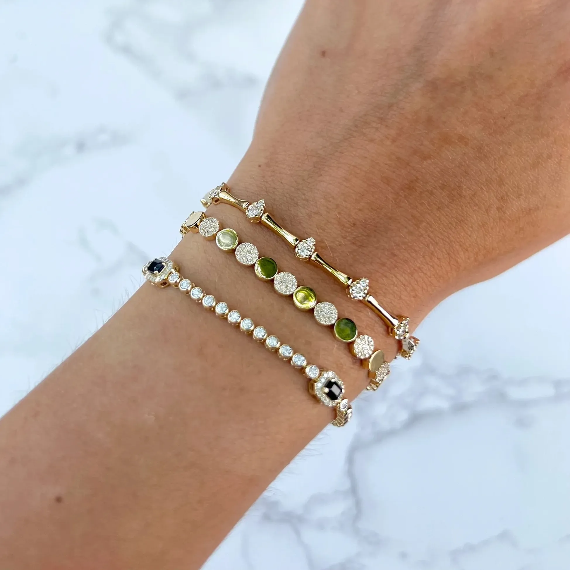 Authentic Geometric CZ Paved Tear Drop Bar Charm Tennis Chain Bracelet Gold Color Jewlery 2025