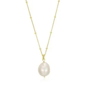 Authentic Pearl of Radiant Protection: 17" +3" 925 Silver Gold-Plated Necklace with Cultured Freshwater Pearl Drop