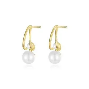Authentic Luminous Lunar Orbs: Gold-Plated Celestial Pearl Hoops