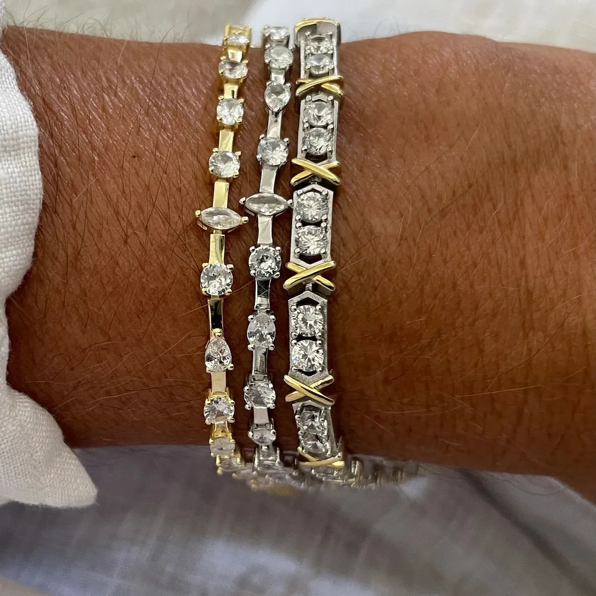 Authentic 2025 Gold Color Women Trendy Jewelry Various Shaped Oval Marquise Round Tear Drop 5A Sparking CZ Tennis Bracelet