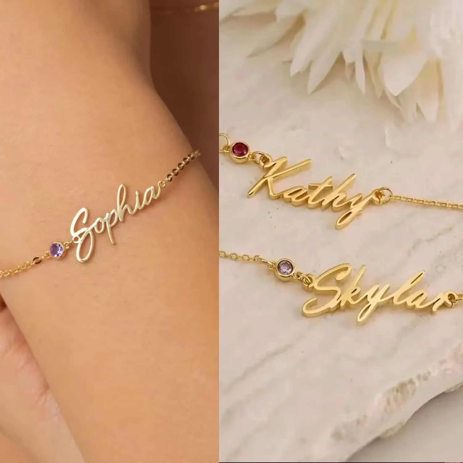 Authentic Lemegeton Personalized Birthstone Bracelet Custom Dainty Name Pendant Jewelry Mama Mom Birthday