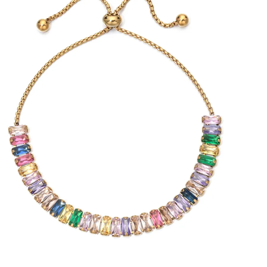 Authentic Colorful CZ Tennis Bracelet for Women Square Crystal Zirconia Jewelry Adjustable Gold Color Box Chain Bracelets