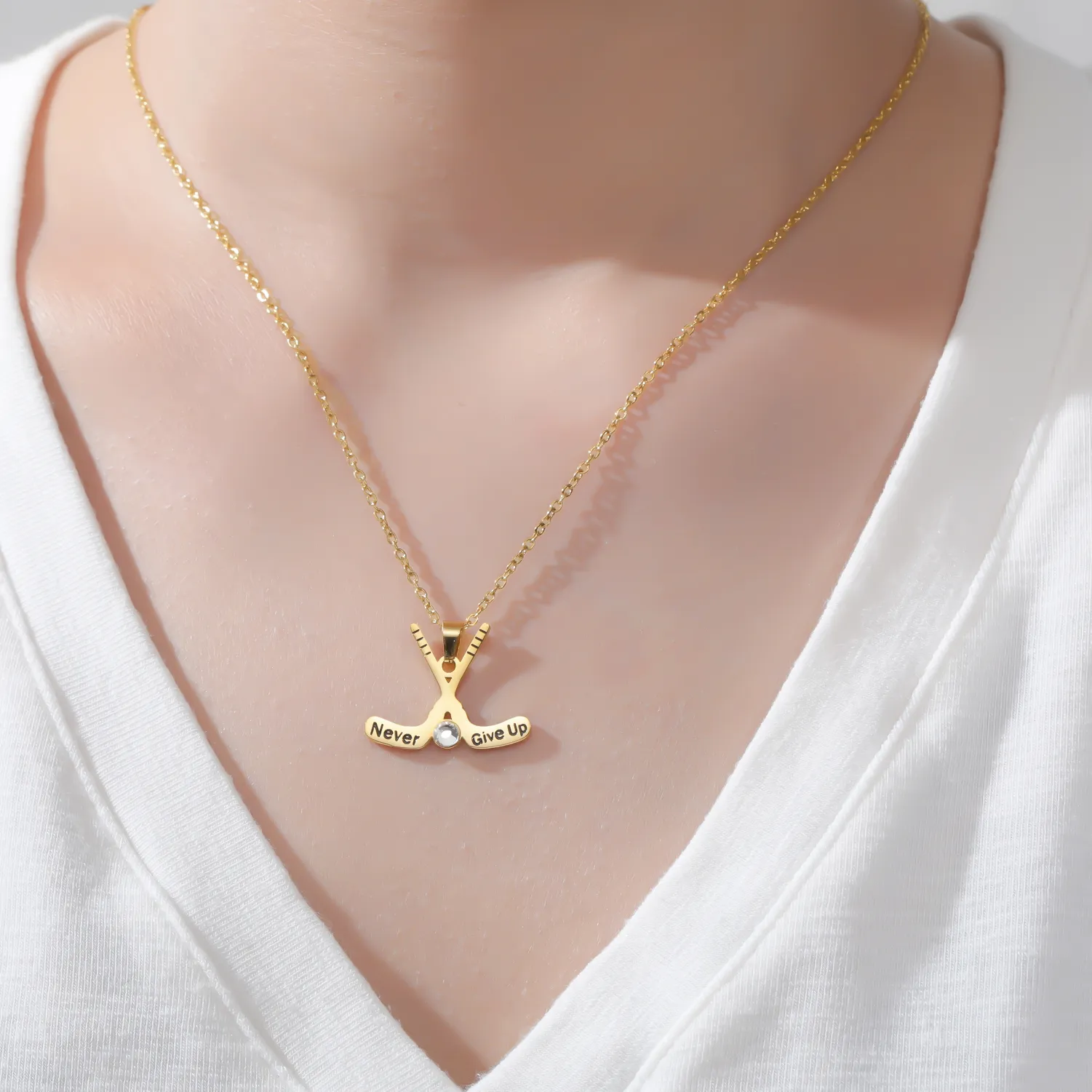 Authentic Fashionable Hockey Pendant Necklace, Sports Hockey Stick Pendant, Collarbone Chain, Creative Jewelry