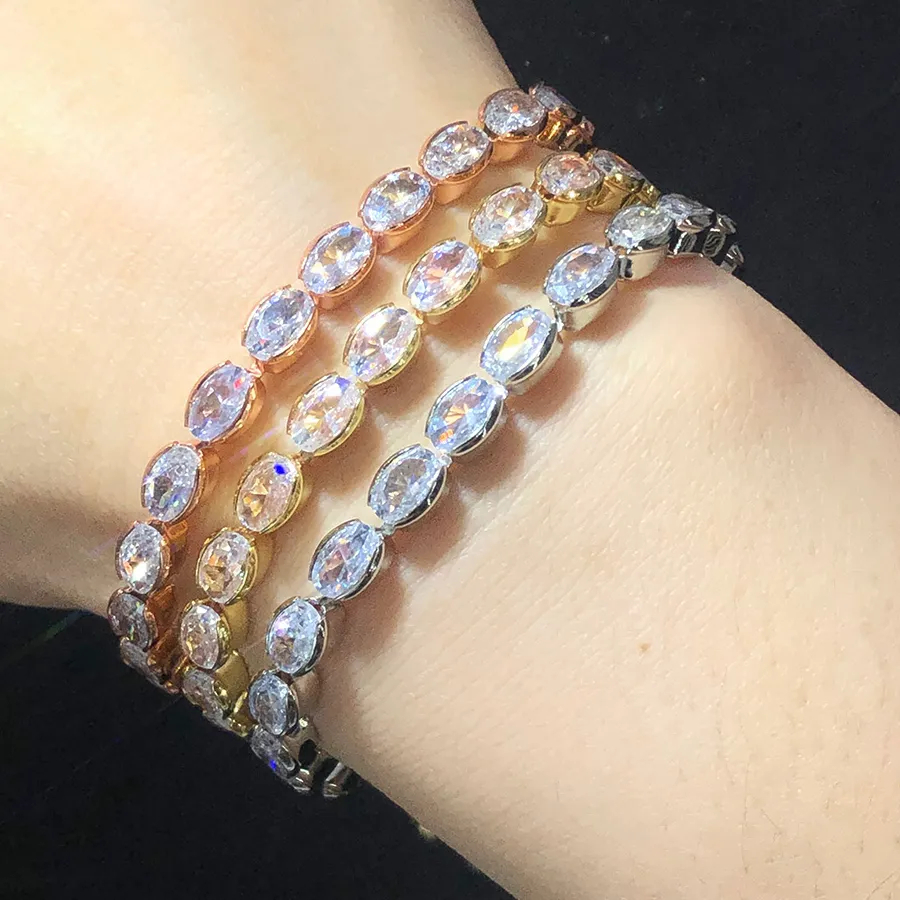 Authentic Adjustable Oval Crystal Tennis Bracelet for Women Kpop Zirconia Gold Color Chain On Hand Simple Minimalist Jewelry Trend H202
