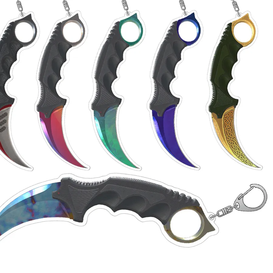 Authentic GuoXiaoLuo CS2 GO game knives Karambit Gamma Doppler Phase Fade Autotronic Tiger Tooth Slaughter Acrylic keychain Bag pendant