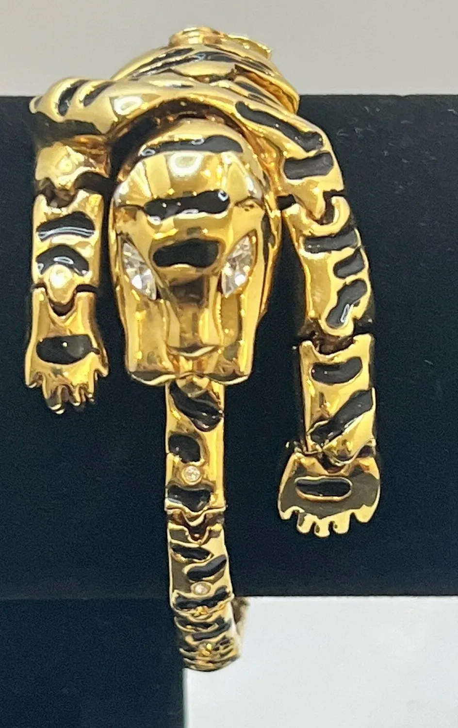 Authentic Gold plated and enameled Articulating Tiger Bracelet
