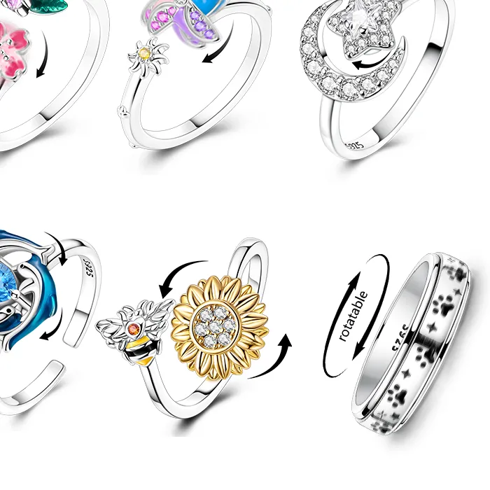 Authentic Original 925 Sterling Silver Rings Butterfly Stars Sunflower Dolphin Open Rings Girls Birthday Jewelry