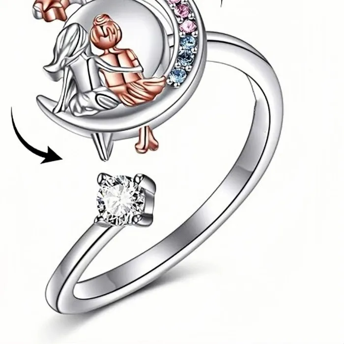 Authentic Creative Rotating Moon Star Girl Ring For Female European American Best Friend Birthday Finger Jewelry KOFSAC