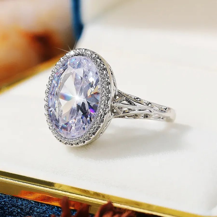 Authentic 925 Sterling Silver Oval White Topaz Rings Timeless Eternity Bling Jewelry Rings Anillos