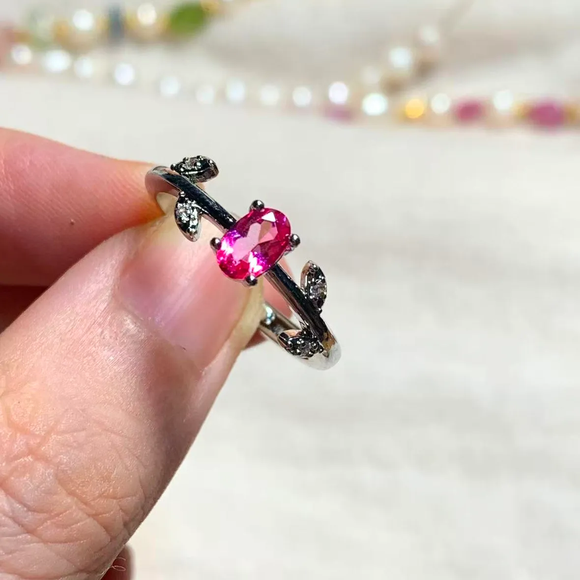 Authentic Mm Natural Pink Topaz Ring Adjustable Female Ring Jewelry Fine