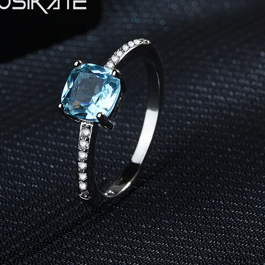 Authentic WOSIKATE Luxury Blue Square Topaz Engagement Ring For Women 925 Sterling Silver Jewelry Hundred Finger Ring Accessories