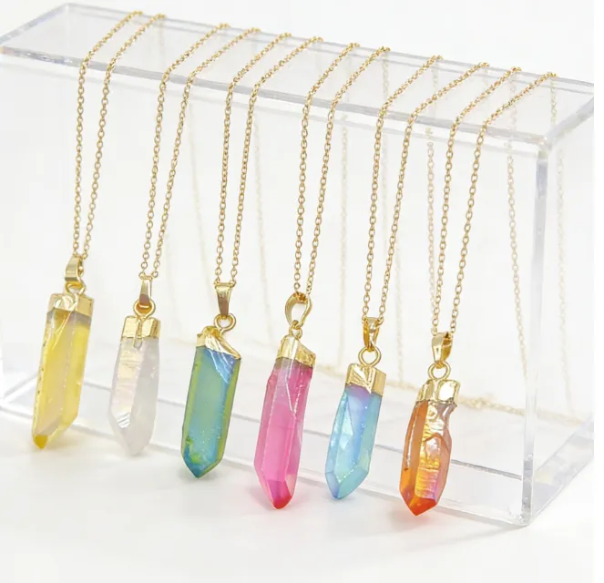 Authentic Celestial Aqua Aura Crystal Talisman with Radiant Gold Capping