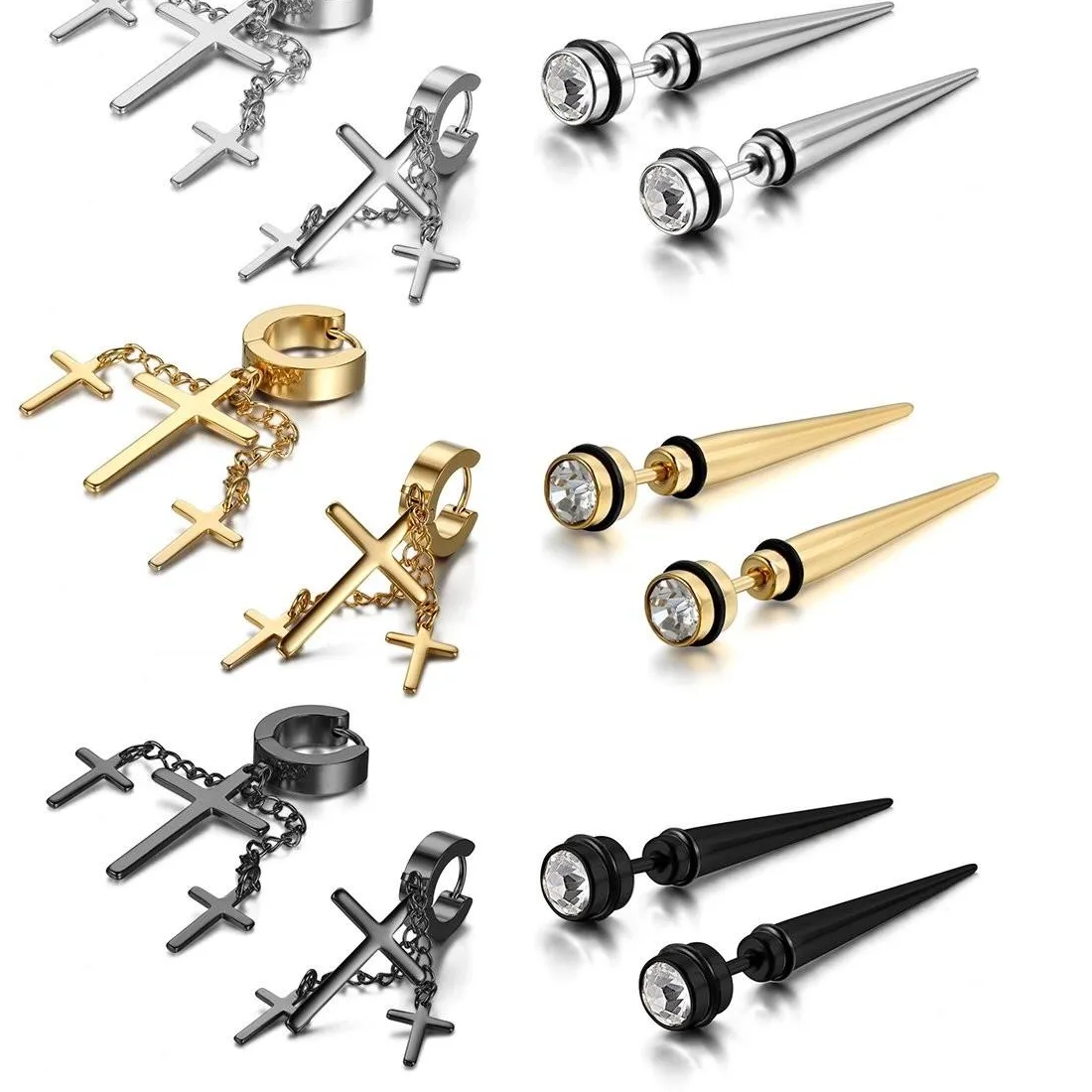 Authentic 2Pcs Tapers Earrings Illusion Tunnel Cheater Piercing Jewelry Gauge Earrings Spike Stud Earrings