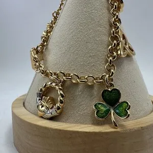 Authentic Celtic Gold‑Plated Luck Charm Bracelet – Irish Blessings & Sacred Cross