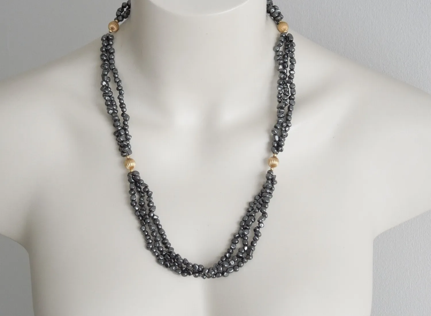 Authentic Hematite Nugget Necklace Gold- Plated Sterling Silver Talisman Of Grounding Power