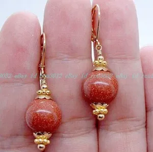 Authentic Celestial Stardust: 12mm Handmade Gold Sandstone Dangle Earrings