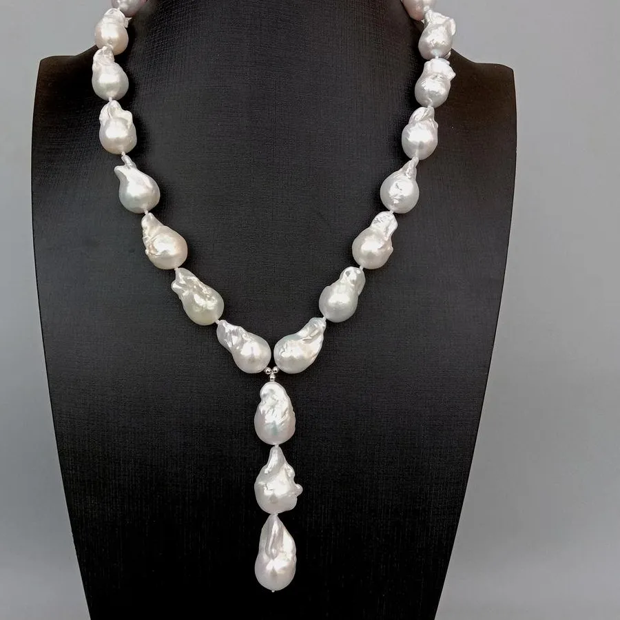 Authentic Y Ying Natural Cultured White Keshi Pearls Baroque Rosary Necklace Pendant Bride Jewelry 19