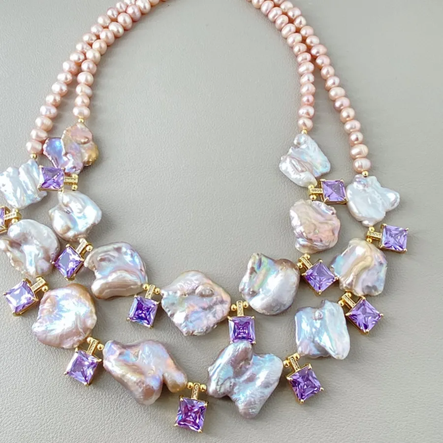Authentic The Violet Oracle: A Dual Strand of Celestial Keshi and Purple Earth-Pearls
