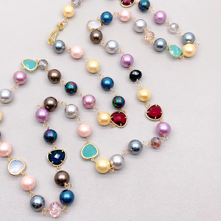 Authentic Celestial Tide: Multi‑Hue Sea‑Shell Pearl Crystal Necklace