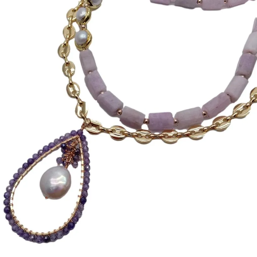 Authentic The Luminescent Hearth: Two-Strand Cultured Pearl and Pink Kunzite Talisman