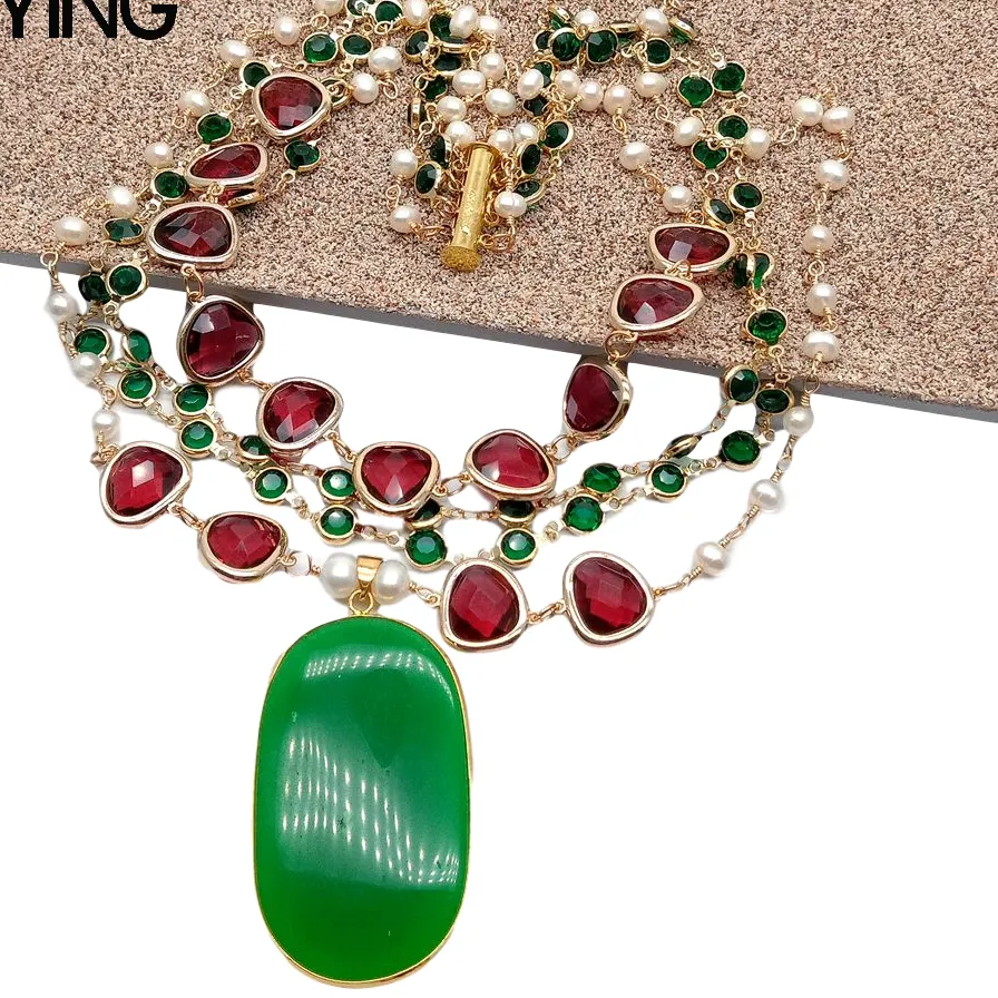Authentic Y·YING Celestial Harmony: Pearl & Crimson Crystal Pendant