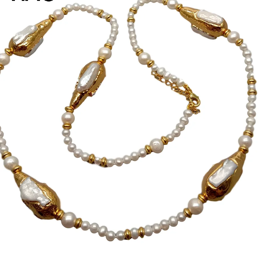 Authentic Pearlescent Harmony: Keshi Pearl Long Chain Necklace