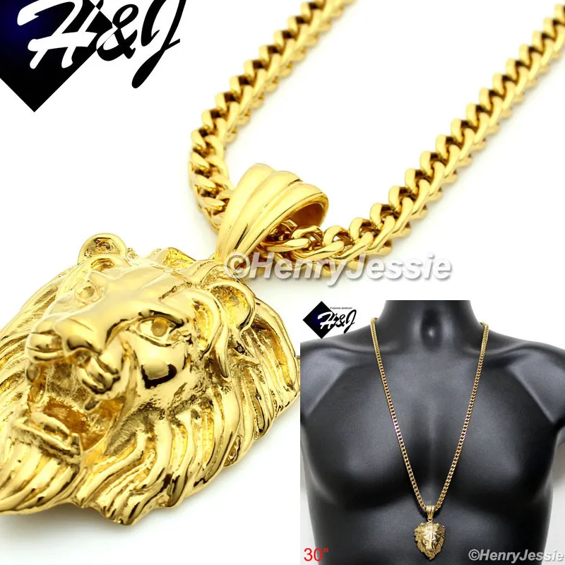 Authentic 30" 4.5mm Gold Plated Franco Box Necklace LION 3D Pendant*GP50