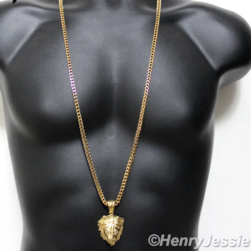 Authentic 24"30"36" 4.5mm Gold Plated Franco Box Necklace LION Pendant*GP50