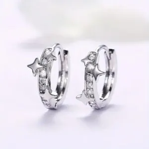 Authentic Celestial Starlight Hoops: 1ct Round Cut Moissanite Constellation Earrings in 14K White Gold Plated Finish