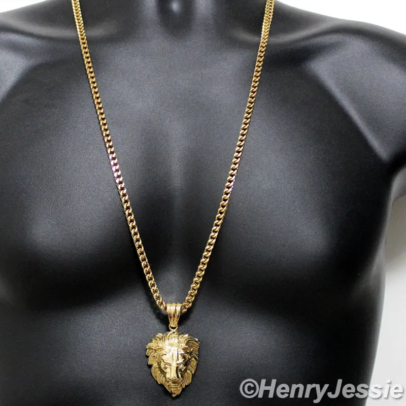 Authentic 30"MEN 4.5mm Gold Plated Franco Box Curb Chain LION Pendant*P50