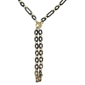 Authentic The Veiled Horizon: Hermes Resille Black Buffalo Horn and Gold-Plated Long Necklace