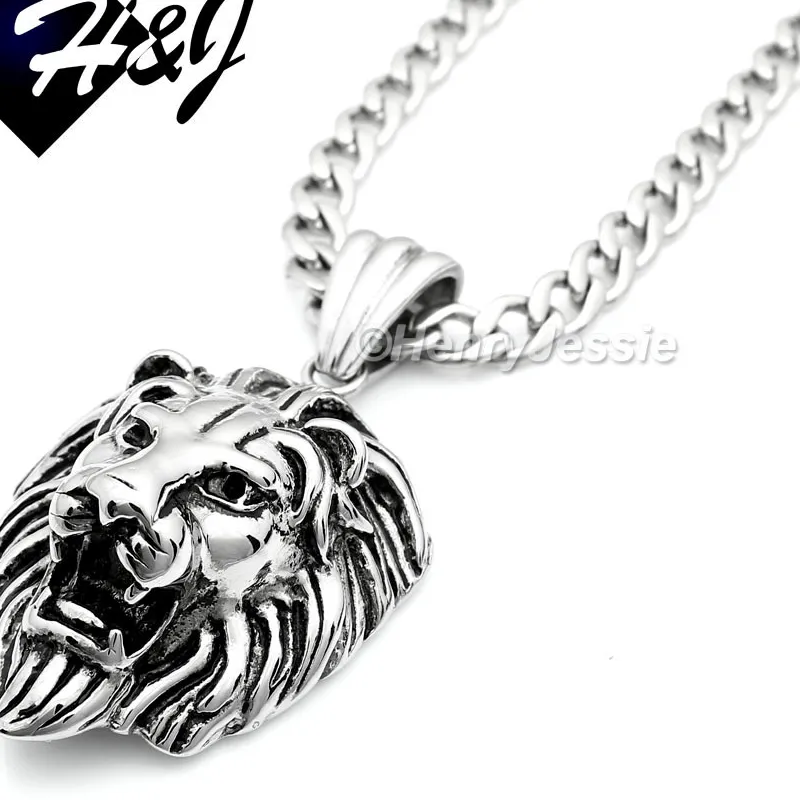 Authentic 18"-40" 6mm Silver/Gold Plated Cuban Curb Chain Lion Pendant*GP50