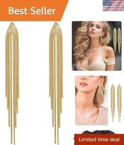 Authentic Celestial Veil Tassel Earrings: Shimmering Gold Strands of Grace