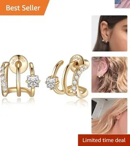 Authentic Triple Huggies of Protection: 14K Gold Plated Stud Earrings