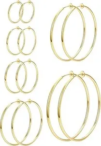 Authentic 6 Pairs Clip on Hoop Earrings for Women Fake Hoop Earrings Spring Hoop Earrings