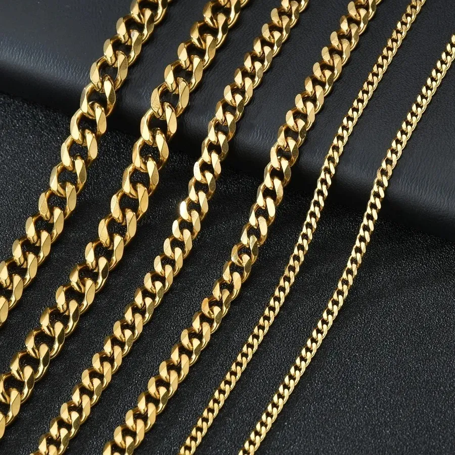 Authentic 3/5/7/9mm Gold Plated Stainless Steel Figaro Chain Necklace Men Women 16-30" new