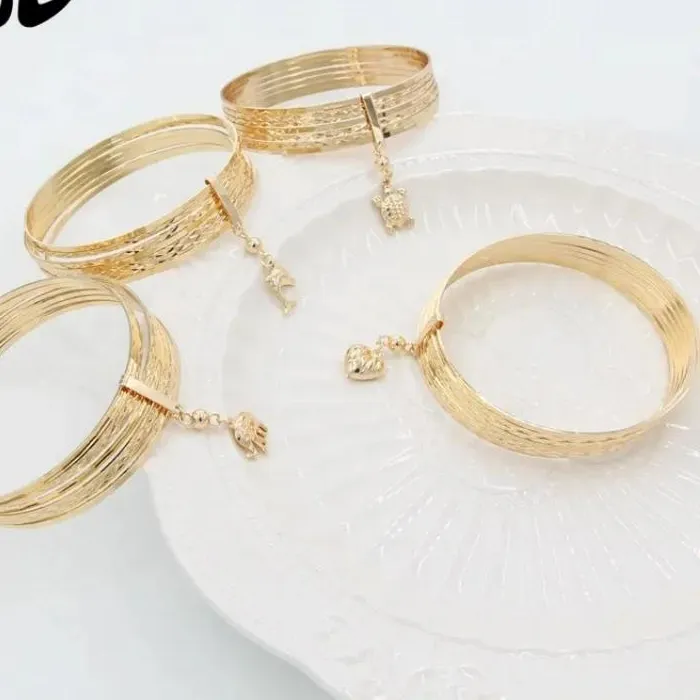 Authentic Multi Color Tricolor 7 Day Jewelry 14K 18K Gold Filled Religious Gold 7 Bangles Semanario En Oro Laminado Tricolor