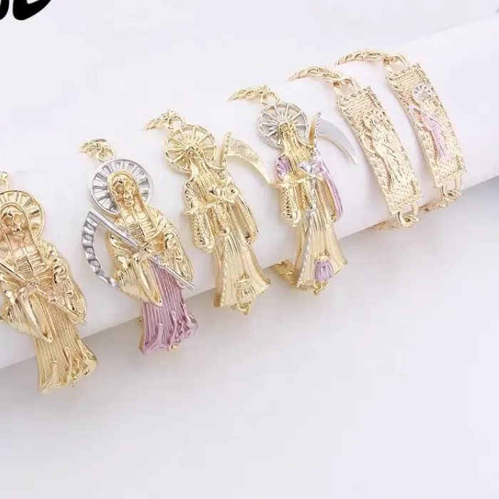 Authentic Blessed Devotion: 14K 18K Gold Plated Santa Muerte Charm Bracelet