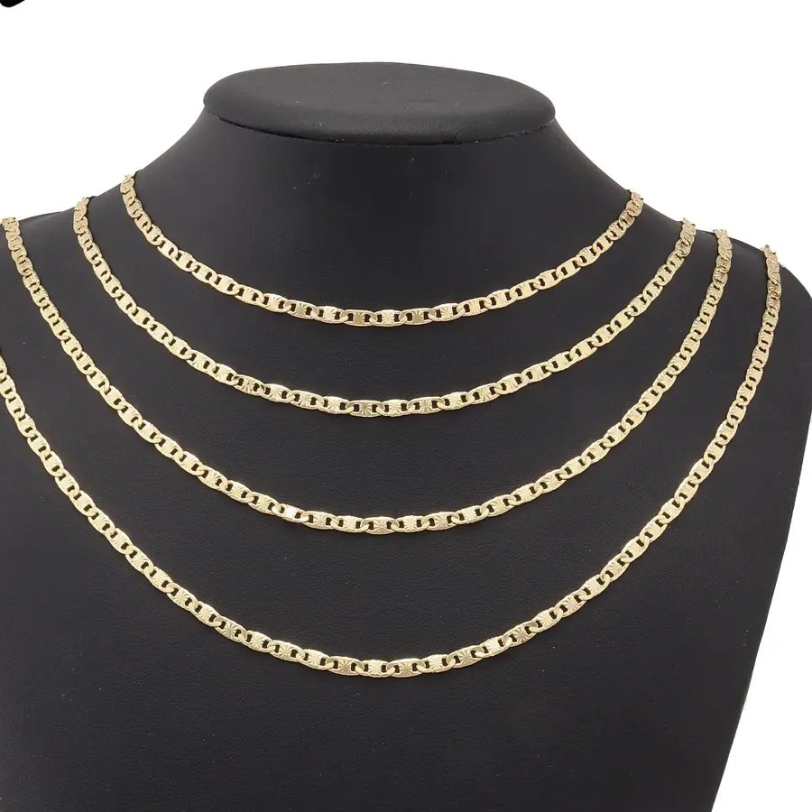 Authentic 14K Oro Laminado Cadena Necklace Gold Plate Figaro Chain Rope Twist Chain Hip Hop Cuban Chain