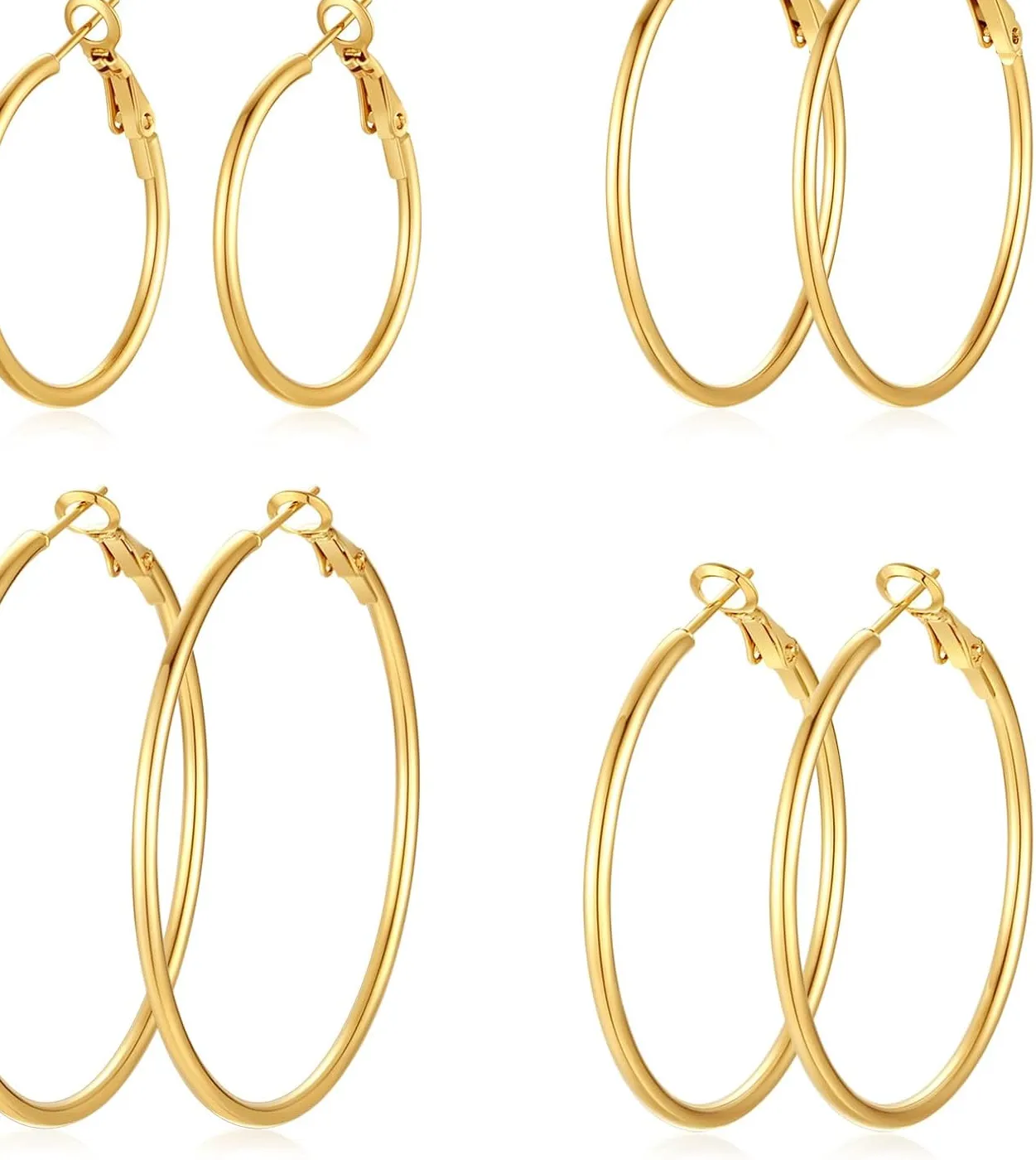 Authentic 4 Pairs Silver Gold Hoop Earrings for Women | 14K Gold Plated Hoop Earrings Set