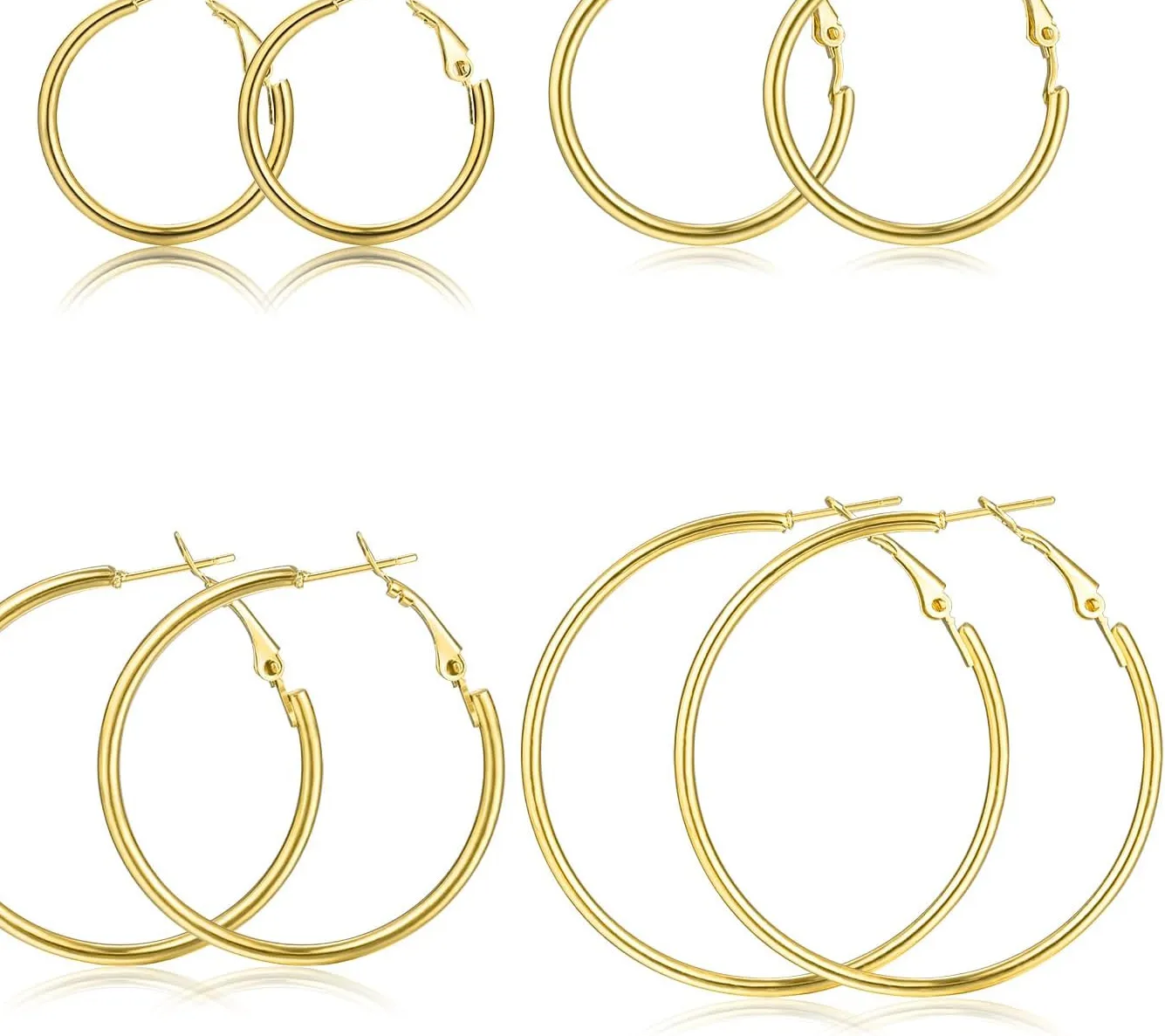 Authentic 6 Pairs Gold Silver Hoop Earrings for Women, 14K Gold Plated Hoo