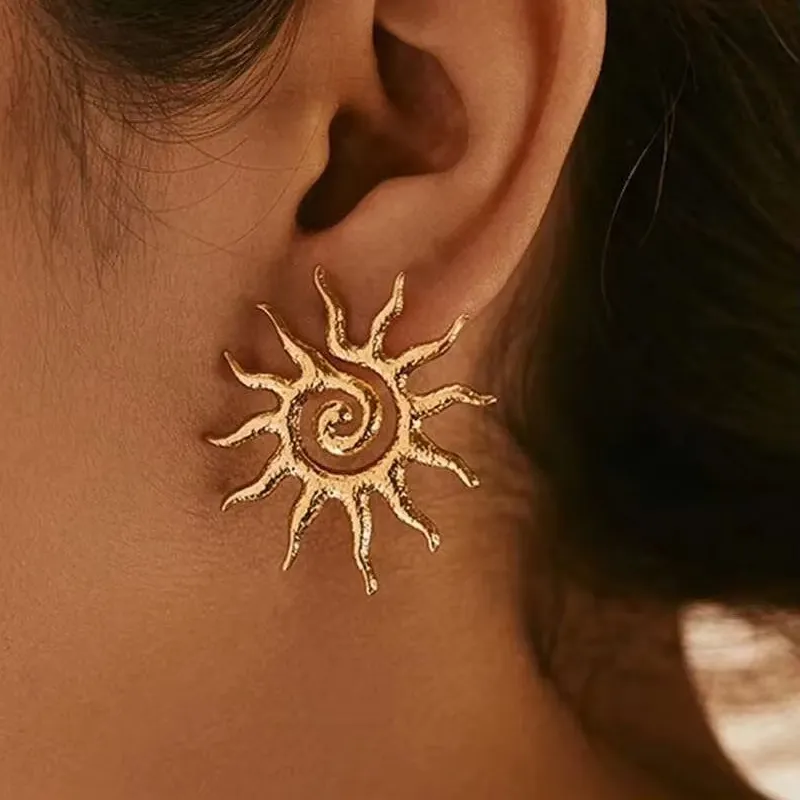 Authentic Radiant Solar Spiral Gold Studs: A Celestial Talisman of Vitality