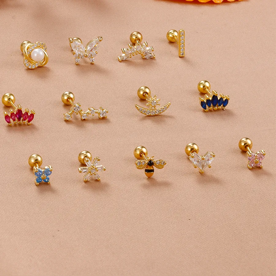 Authentic Celestial Crown Spiral Stud Earring of Starlight and Moon