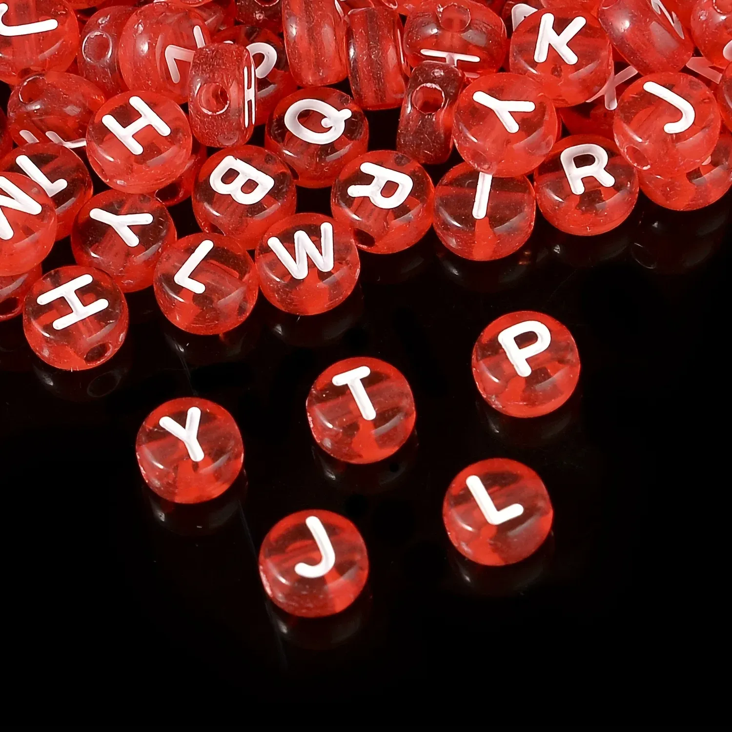 Authentic 100 300 500 4X7Mm Round Acrylic Red Letter Beads Az Mixed Loose Beads Diy Bracelet, Necklace, Keychain