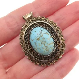 Authentic The Azure Horizon: Vintage Gold-Plated 935 Silver Israeli Talismanic Brooch and Pendant