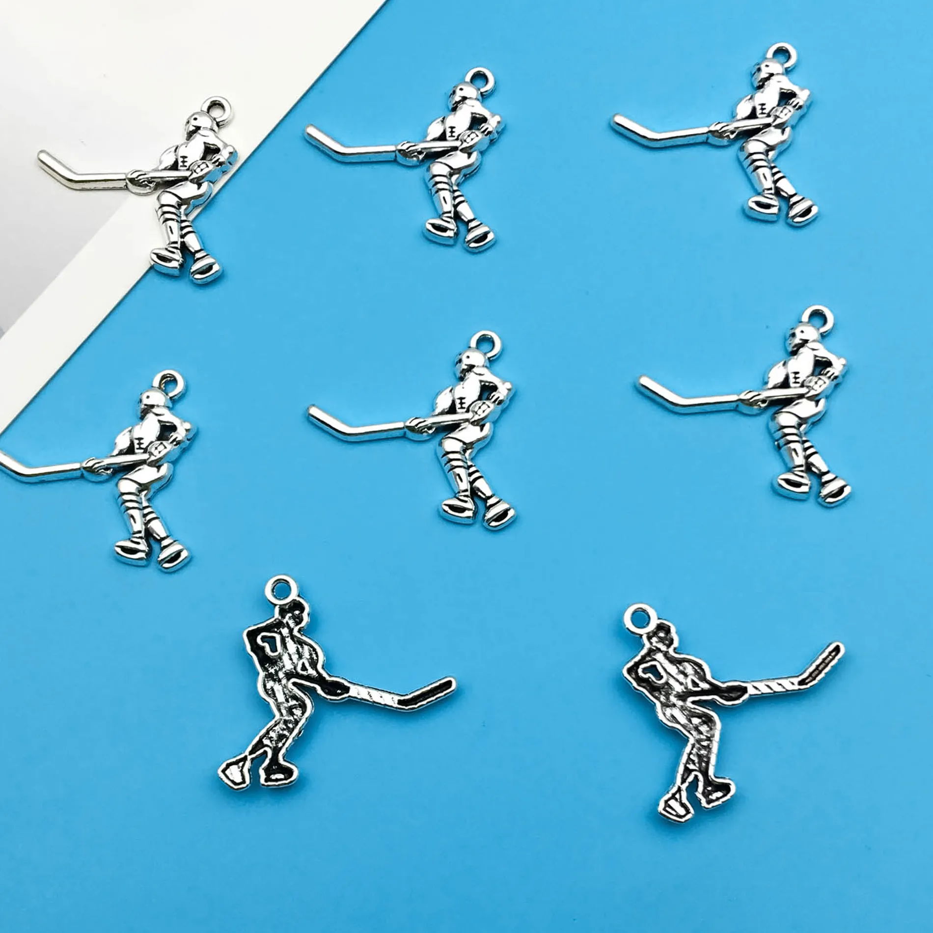 Authentic 10 20Pcs Antique Silvery Ice Hockey Athlete Charms Sports Pendants For Diy Jewelry Making Findings Craft Accessories